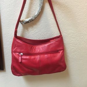 Soft red leather shoulder bag